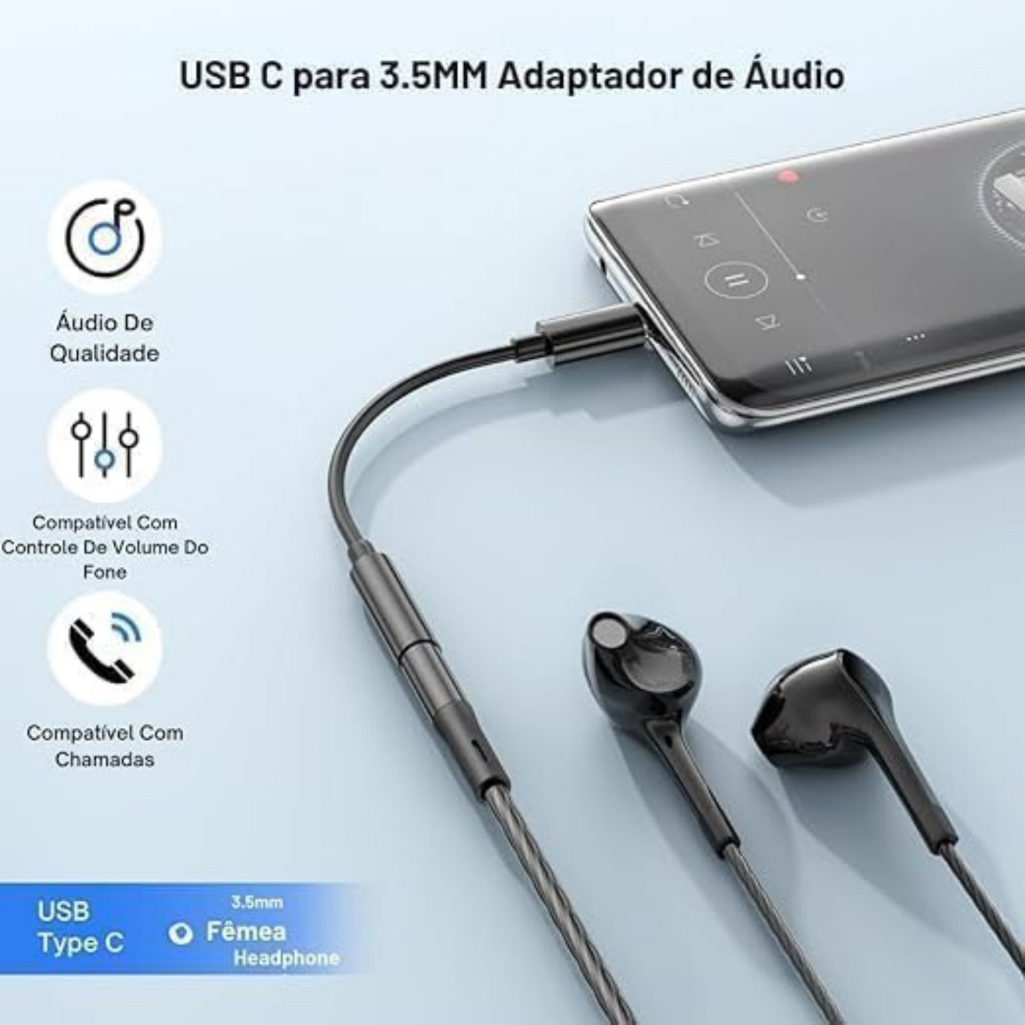 Adaptador P2 3.5mm para USB Tipo-C