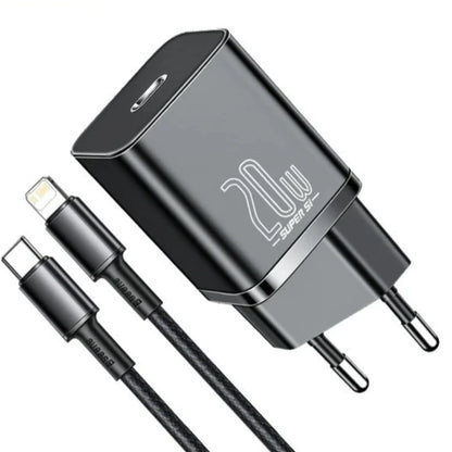 Kit Carregador BASEUS 20W Tipo C com Cabo para iPhone